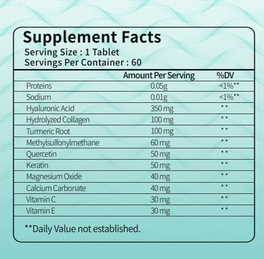 SILKMYST Acide Hyaluronique 850mg tablettes avec ingrédients sur une table