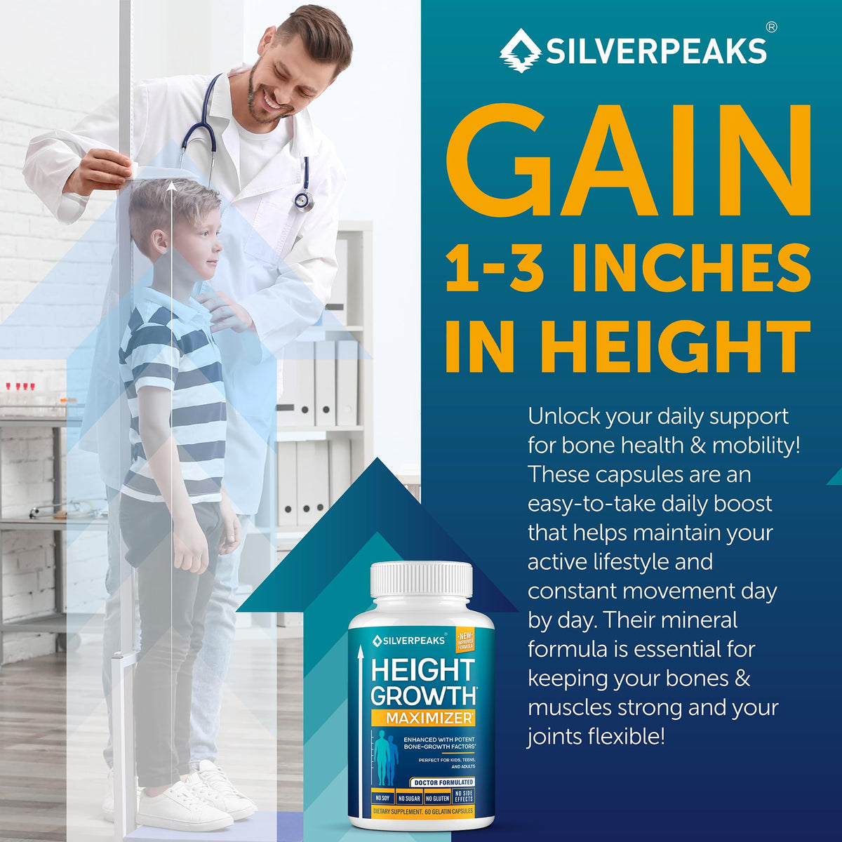 SILVERPEAKS Complément Alimentaire de Croissance Naturelle - Vue de côté de la boîte