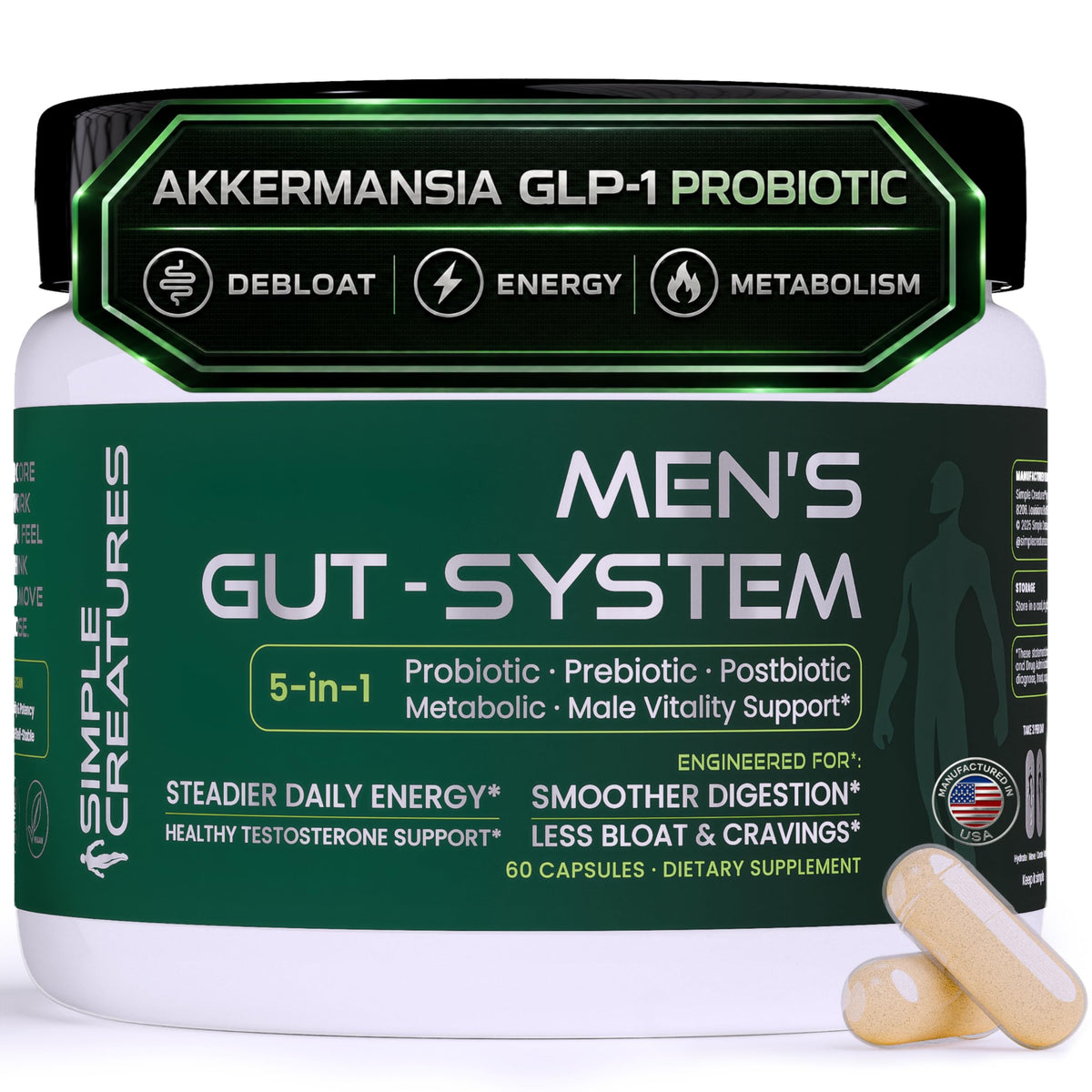 Simple Creatures Akkermansia Probiotique pour Hommes flacon avant