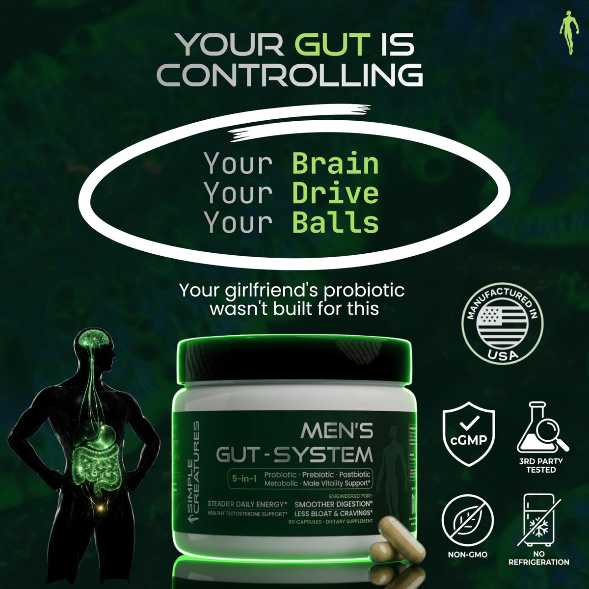 Simple Creatures Akkermansia Probiotique pour Hommes vue de côté