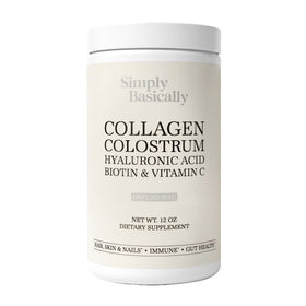 Simply Basically Poudre de Colostrum Bovin vue avant avec dimensions de l'emballage