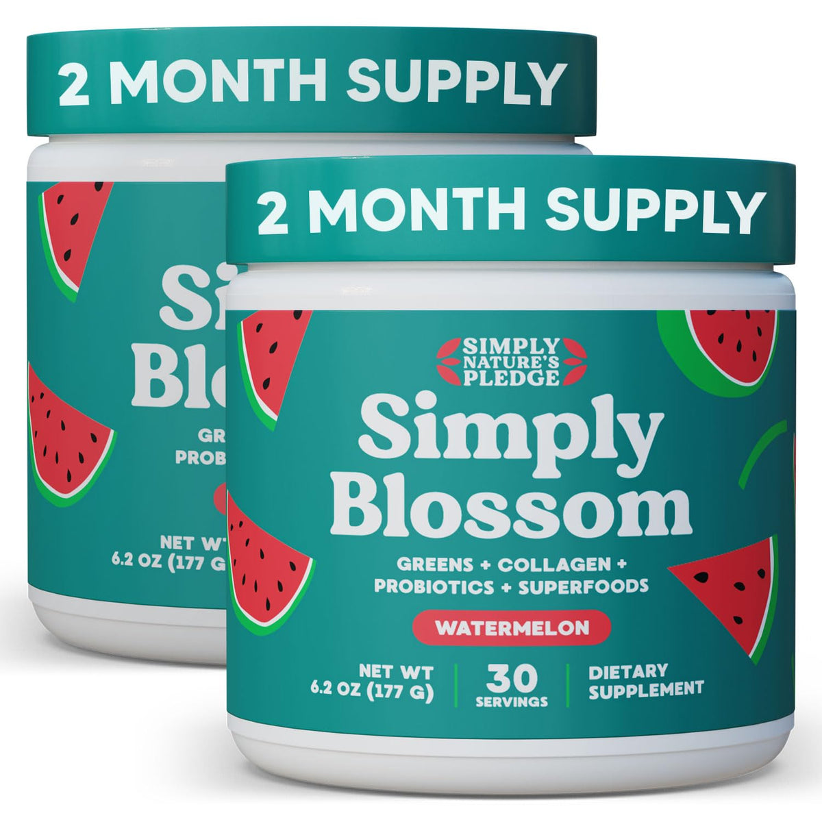 Simply Blossom Greens Poudre 572g en pot avec étiquette pastèque