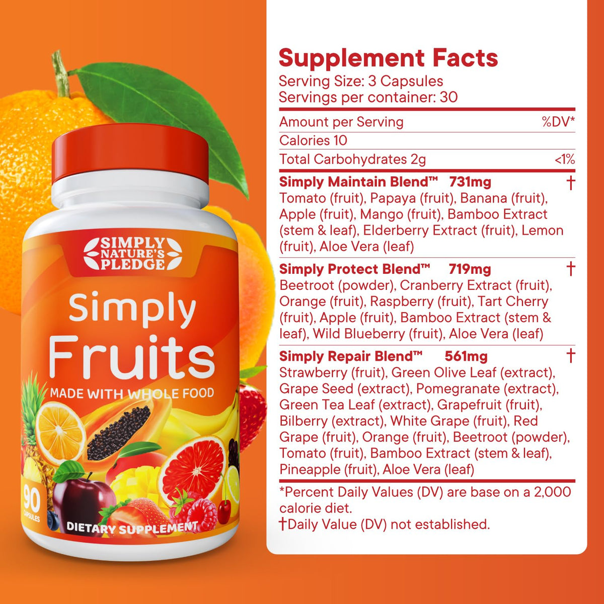 Simply Nature's Pledge Complément Alimentaire Fruits Superfood 30 Jours arrière