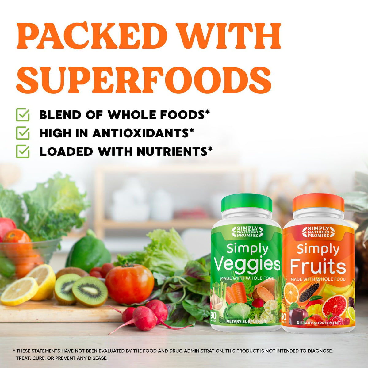 Simply Nature's Pledge Fruits & Légumes sur une table