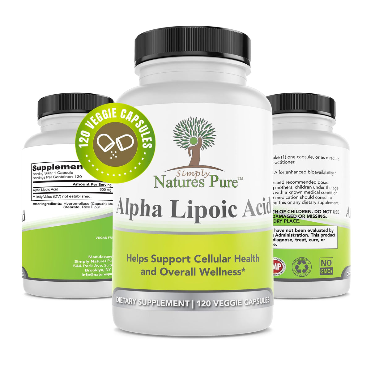 Simply Natures Pure Acide Alpha-Lipoïque 600mg 120 capsules végétales, vue de face