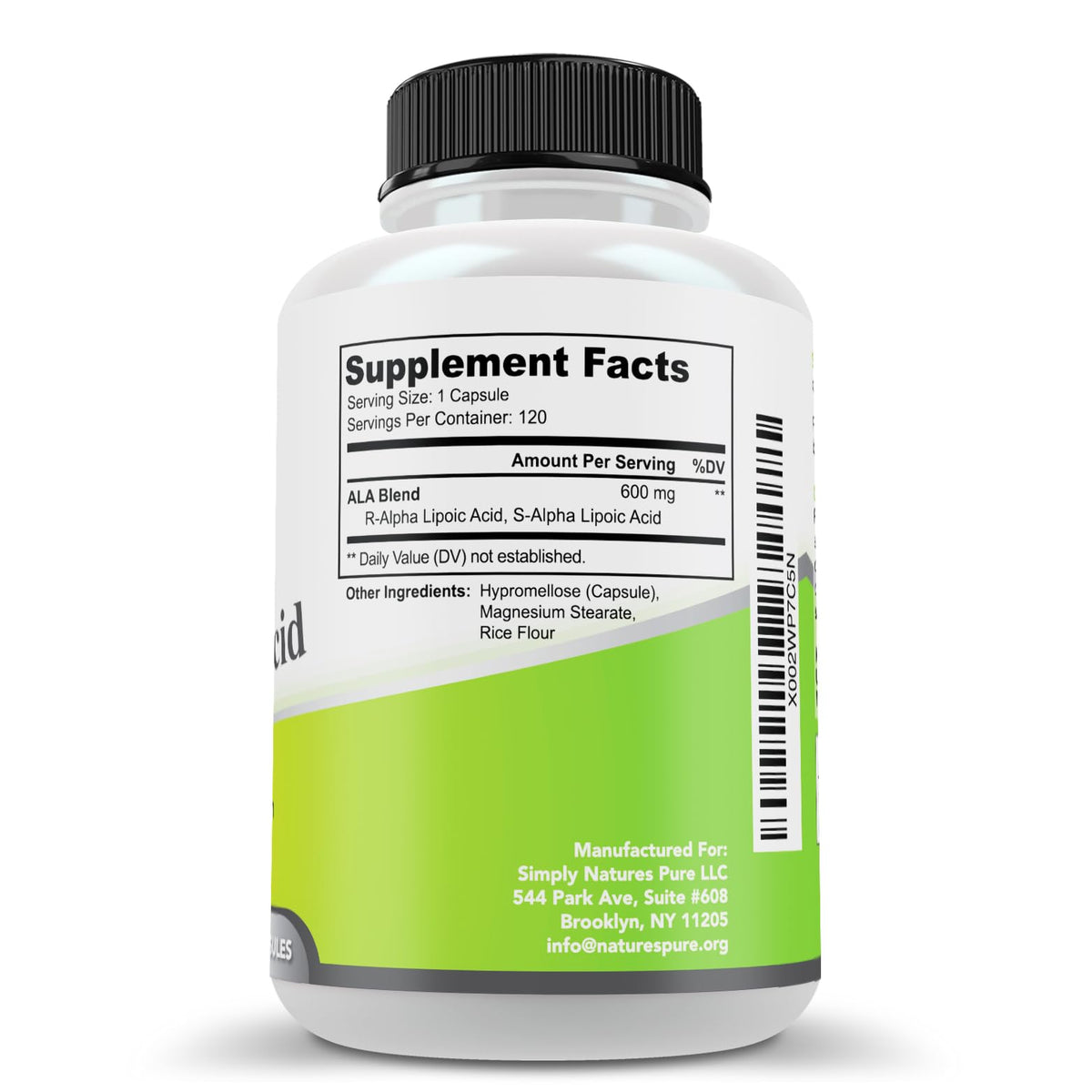 Simply Natures Pure Acide Alpha-Lipoïque 600mg, prise quotidienne avec un verre d'eau