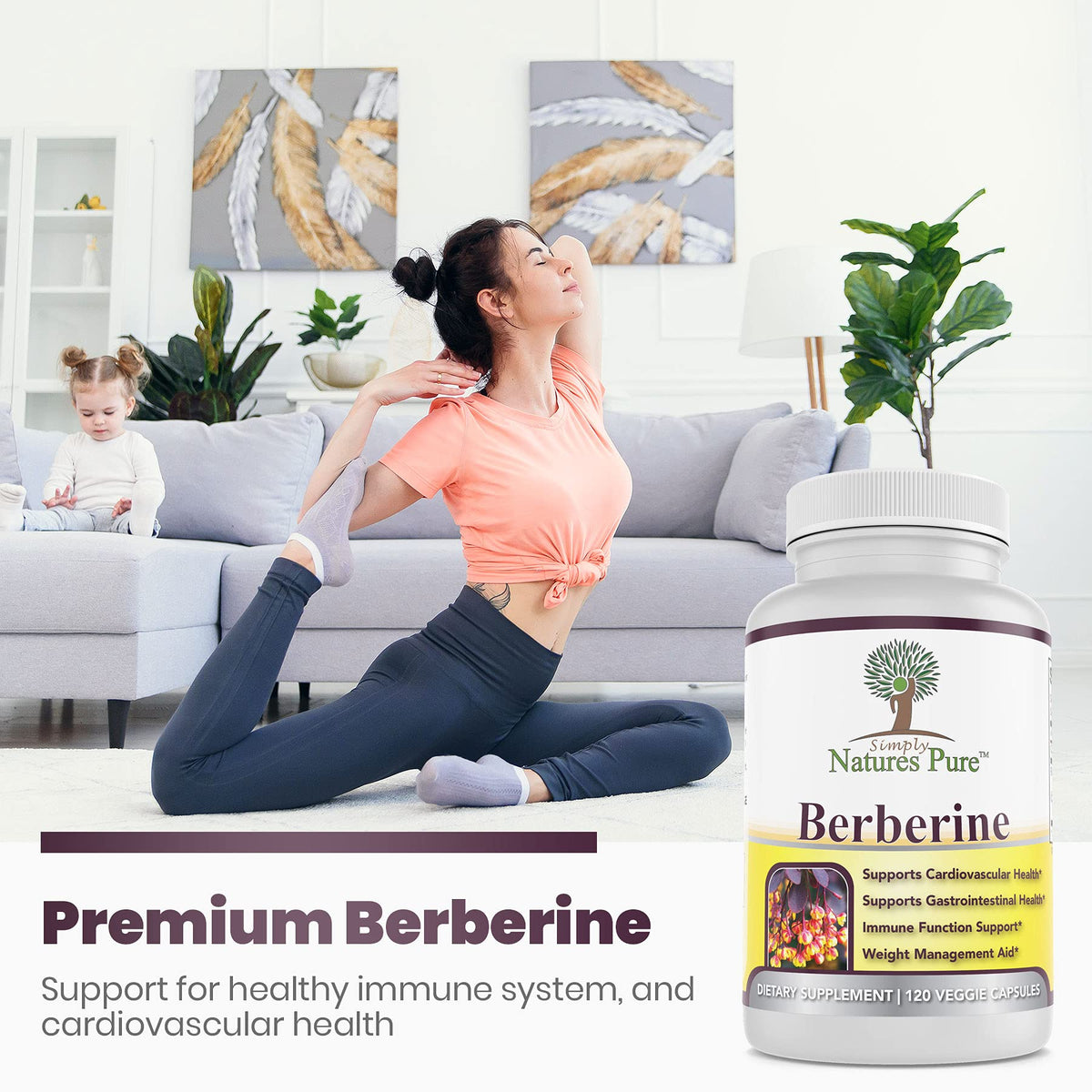 Simply Natures Pure Berberine HCl 500mg 120 Capsules étiquette