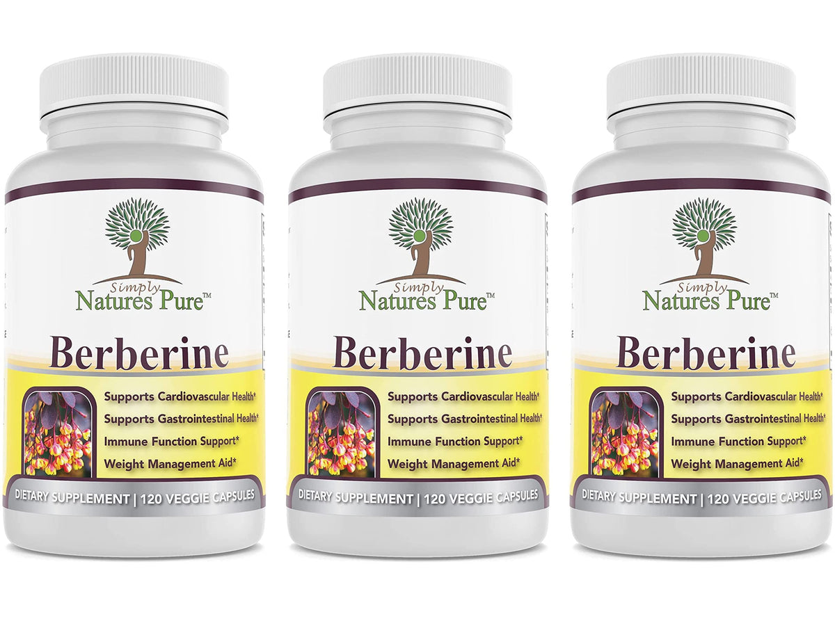 Simply Natures Pure Berberine HCl 500mg 120 capsules front view