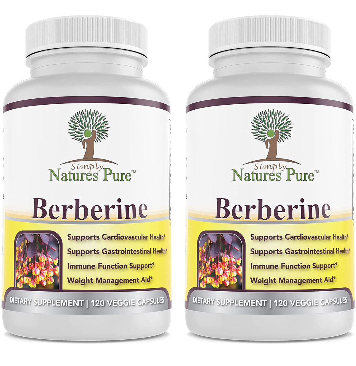 Simply Natures Pure Berberine HCl 500mg 120 capsules front view