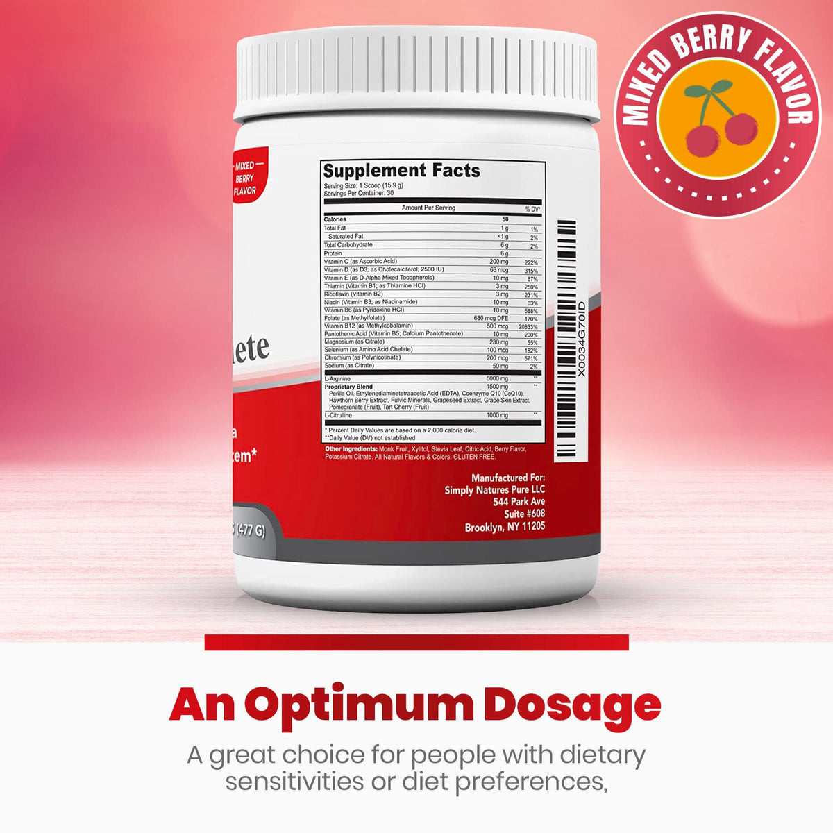 Simply Natures Pure Cardio Complete powder in a glass with water