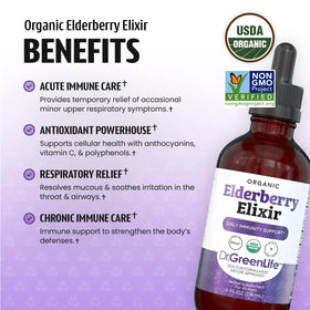 Sirop de sureau bio Dr. Green Mom versé dans une cuillère