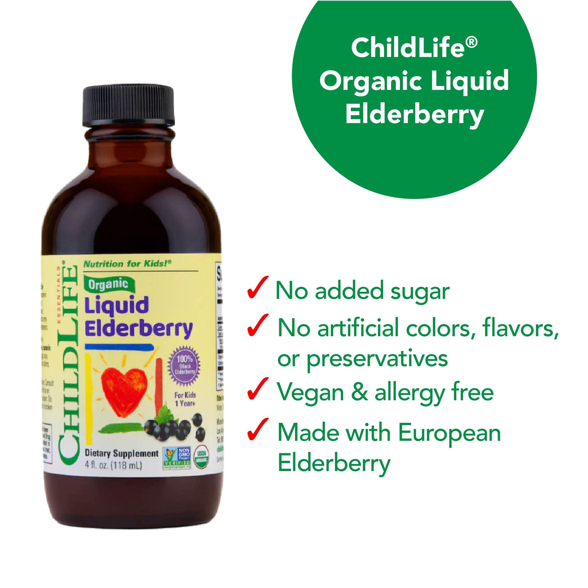 Sirop de sureau bio pour enfants CHILDLIFE ESSENTIALS sur une table