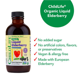 Sirop de sureau bio pour enfants CHILDLIFE ESSENTIALS sur une table