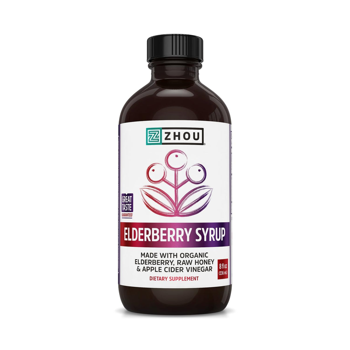 Sirop de Sureau Bio ZHOU 240 ml en bouteille en verre