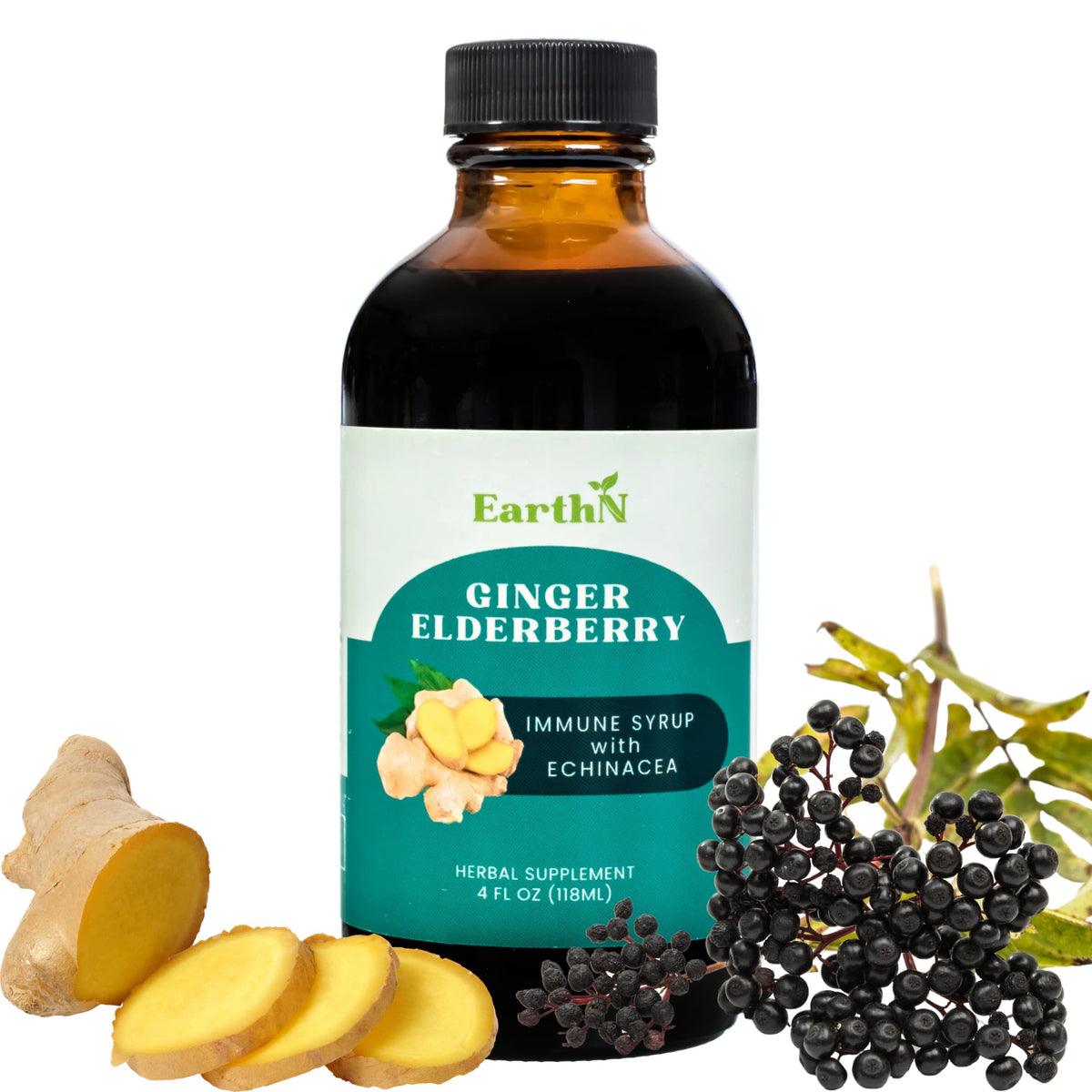 Sirop de sureau et gingembre Earthn 240g vue de face
