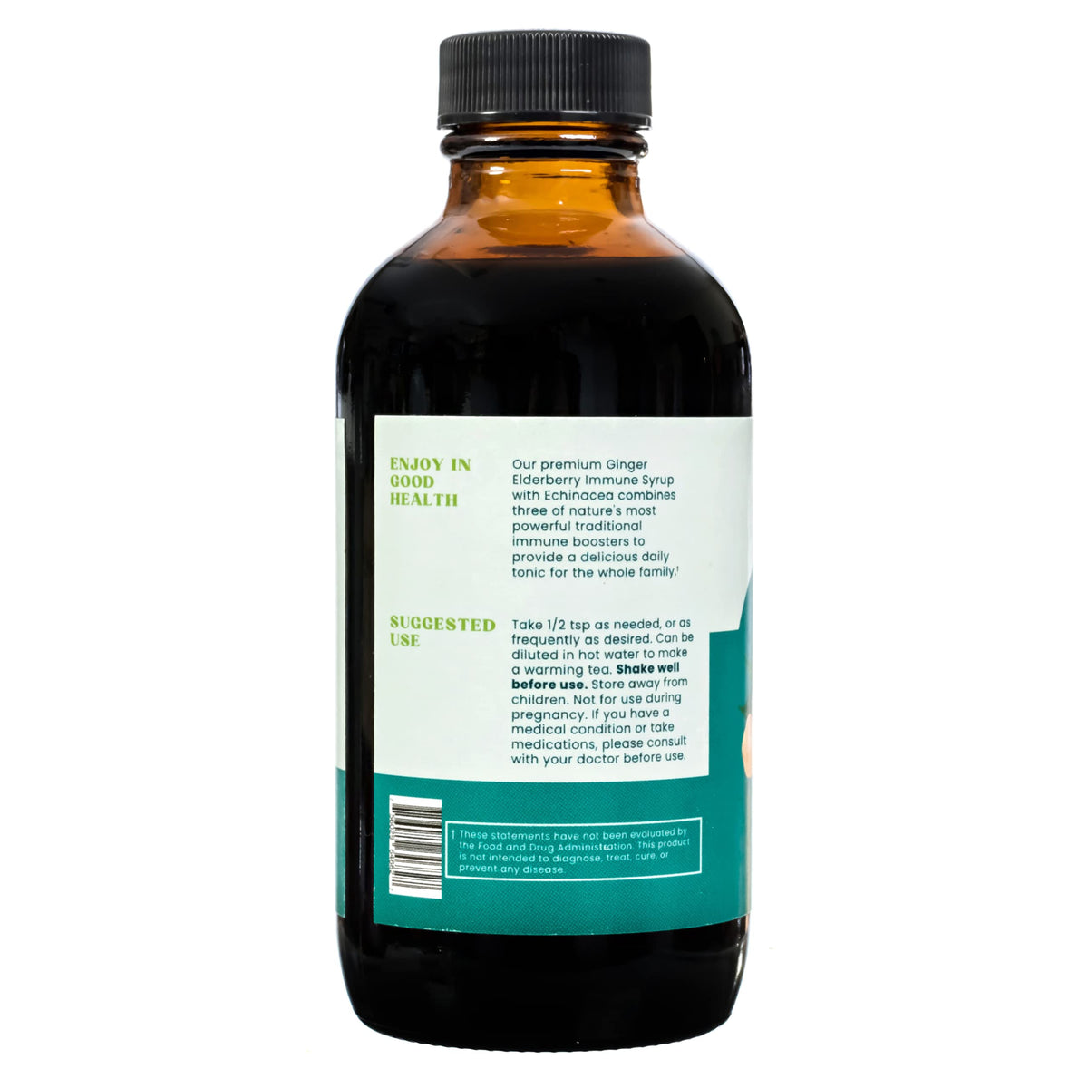 Sirop de sureau et gingembre Earthn sur une table en bois