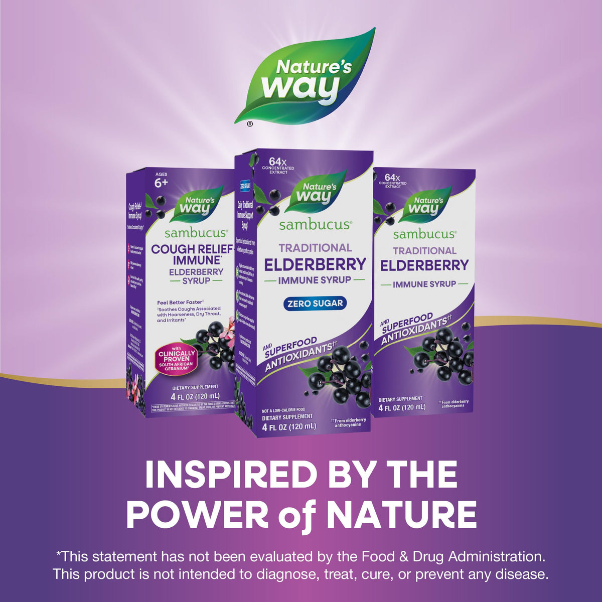 Sirop de Sureau Nature's Way sur une table avec des fruits