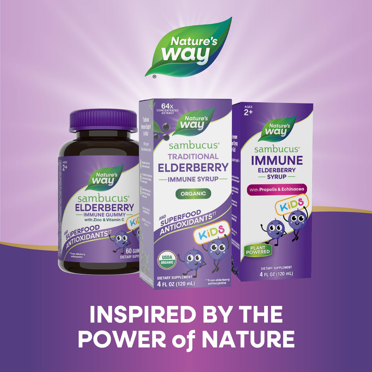 Sirop de Sureau Traditionnel pour Enfants Nature's Way avec cuillère doseuse