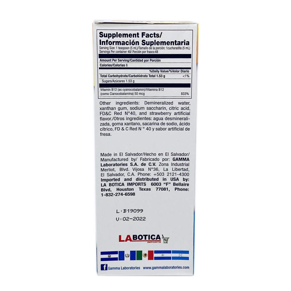 Sirop Énergisant Vitamine B12 La Botica Imports sur une table en bois