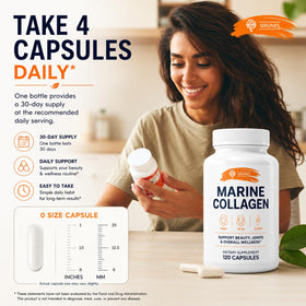 SIRUNES Collagène Marin 120 capsules ouvertes montrant la taille des capsules
