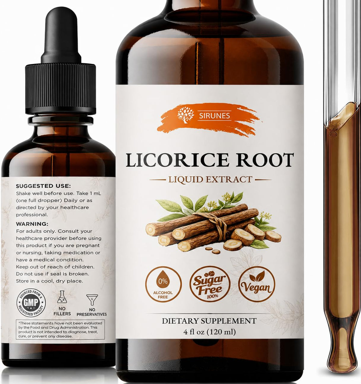 SIRUNES Extrait Liquide de Racine de Réglisse 120 ml vue avant
