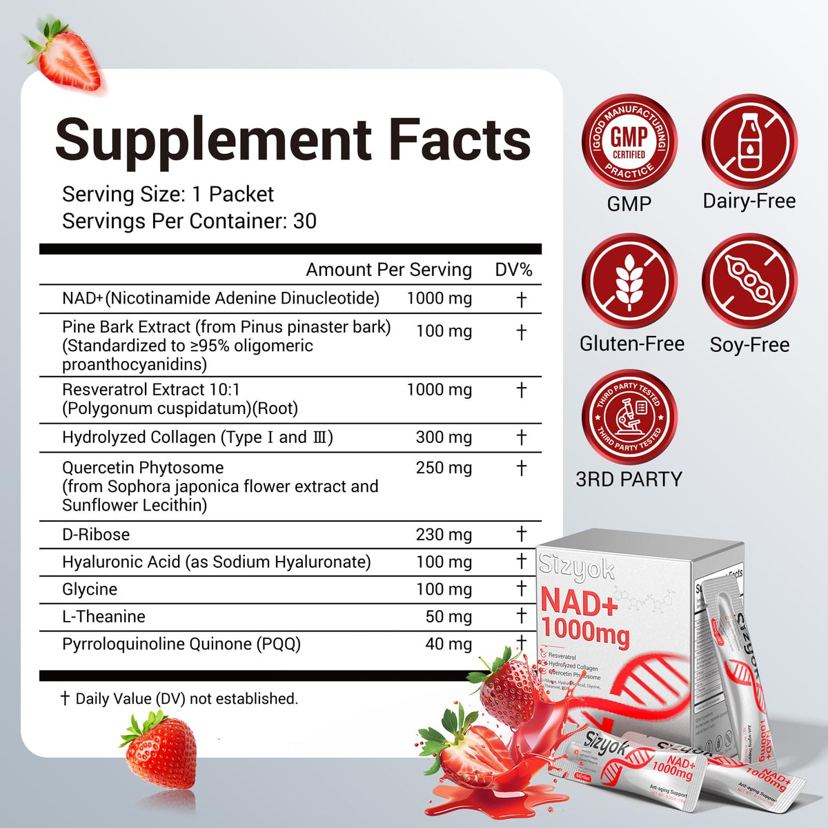 Sizyok complément NAD+ 1000mg, arrière du flacon