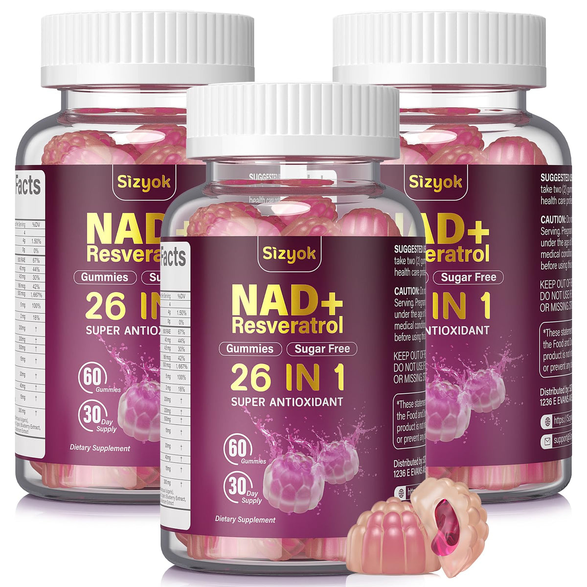 Sizyok Gummies au Resvératrol NAD 500mg bouteille avant