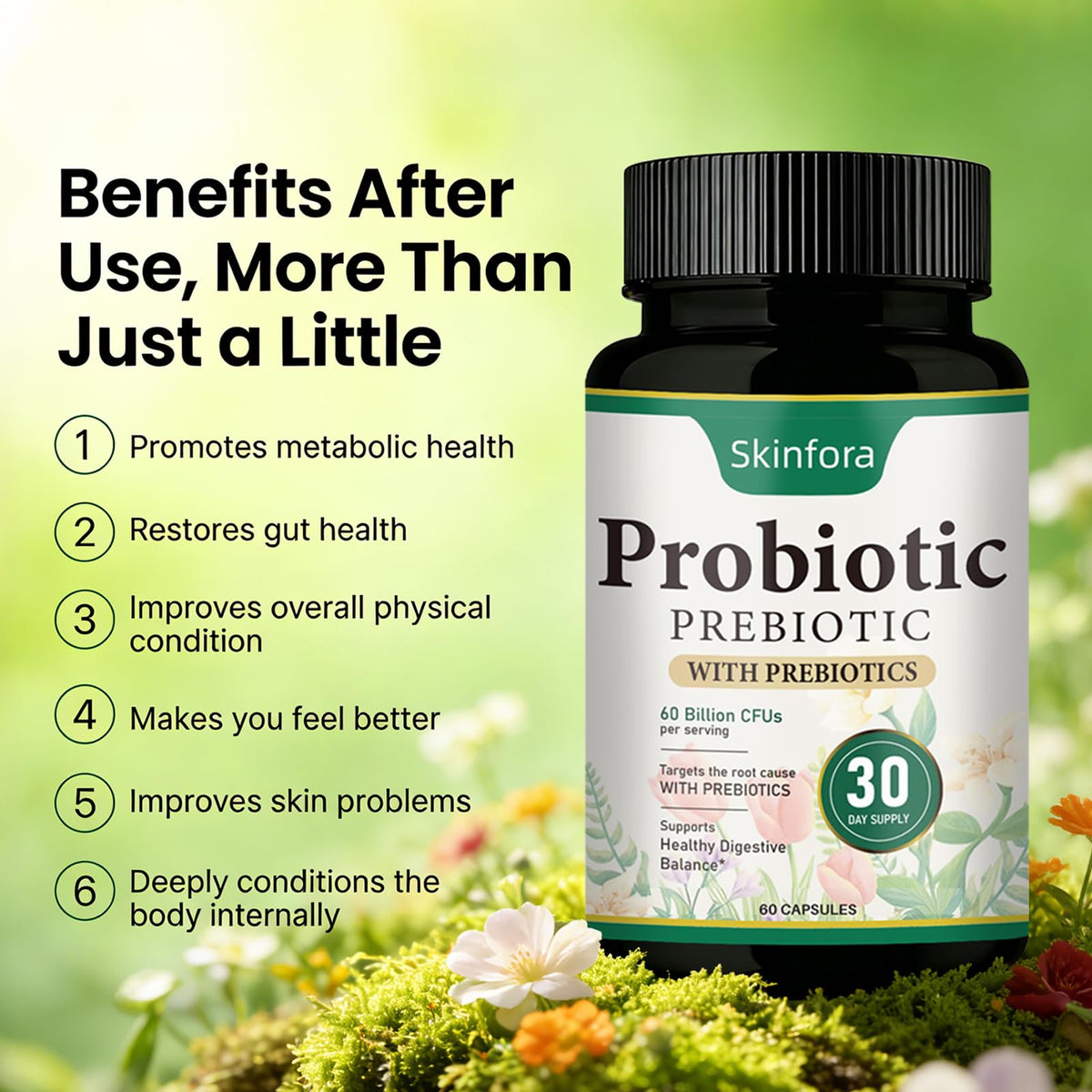skinfora complément probiotique 60 capsules avec verre d'eau