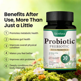 skinfora complément probiotique 60 capsules avec verre d'eau