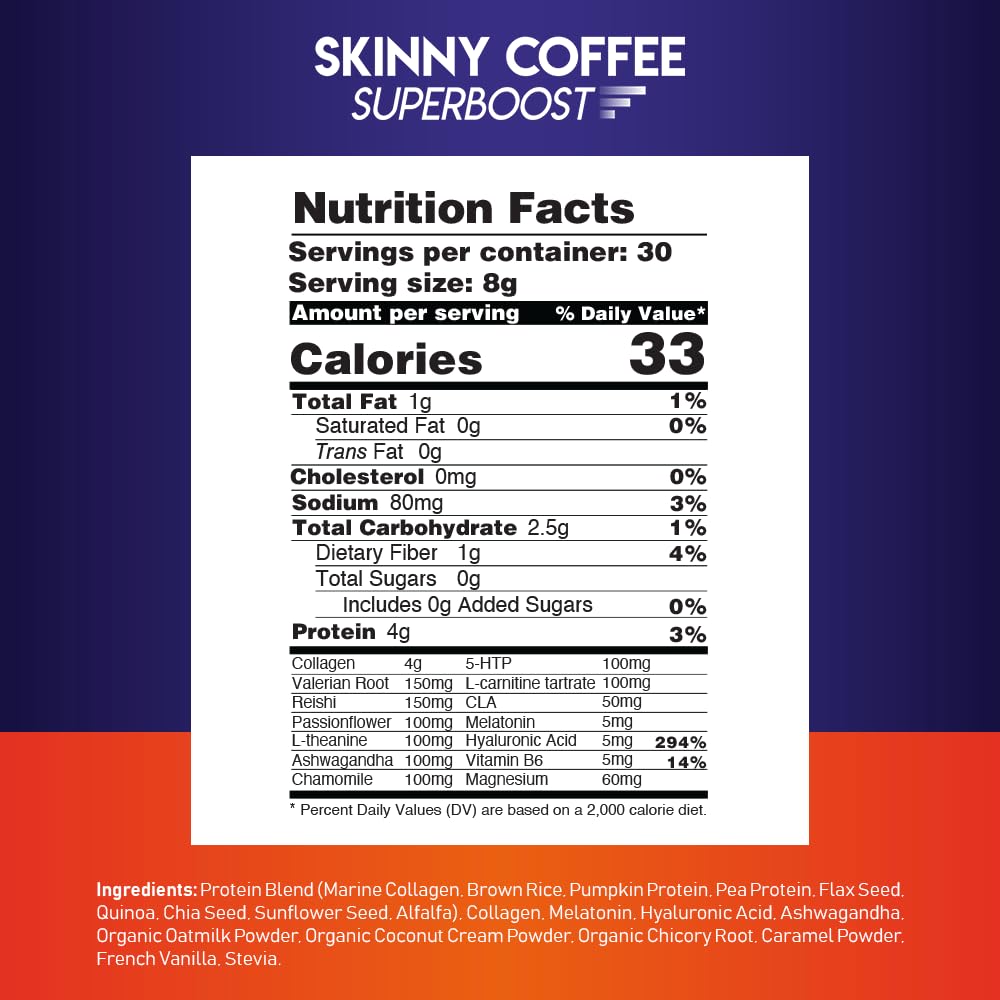 Skinny Coffee SuperBoost Night Collagen Burn 60 Servings powder close-up