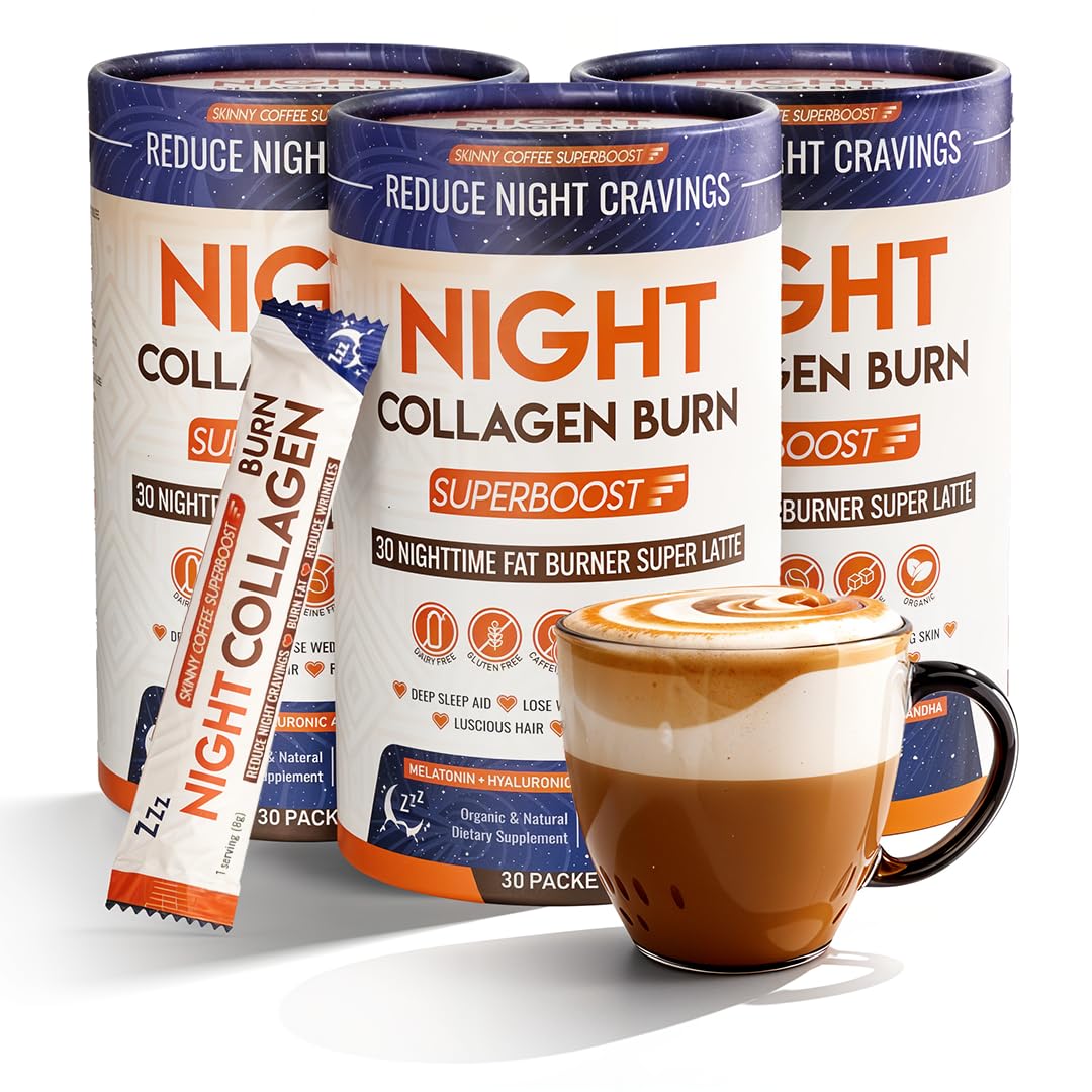 Skinny Coffee SuperBoost Night Collagen Burn 90 servings packaging front view