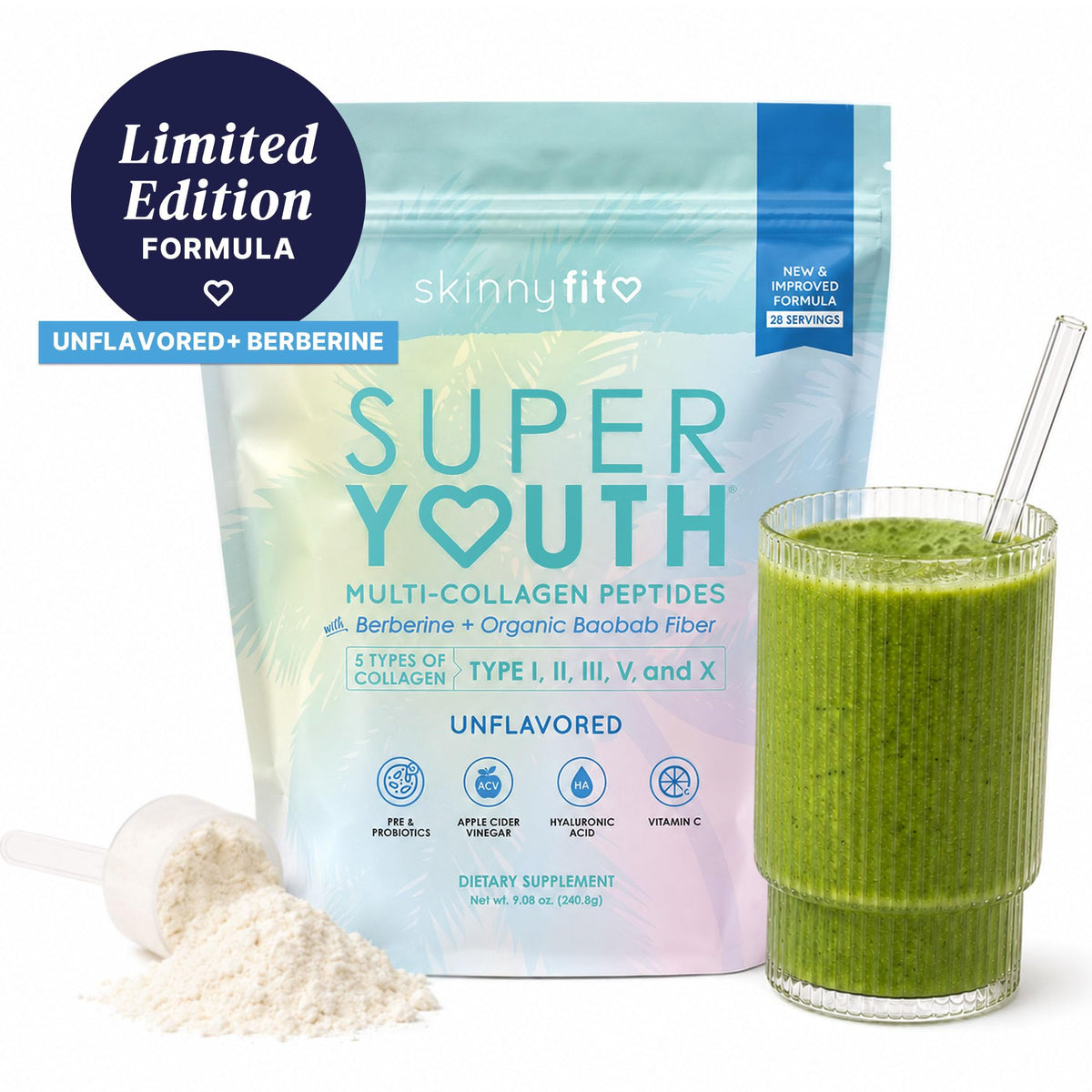 SkinnyFit Super Youth Collagen 350g powder scoop