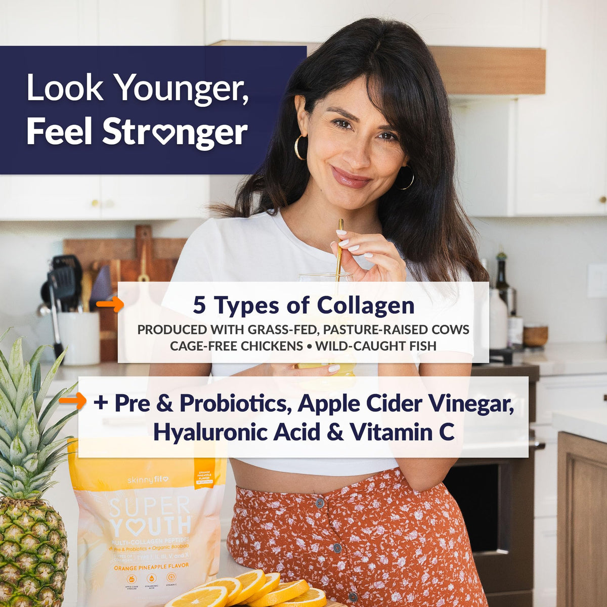 SkinnyFit Super Youth Collagen Poudre Orange Ananas 281g avec cuillère doseuse