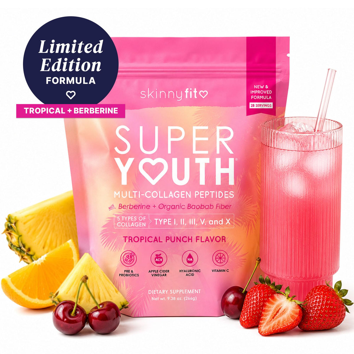 SkinnyFit Super Youth Collagen scoop avec poudre à côté