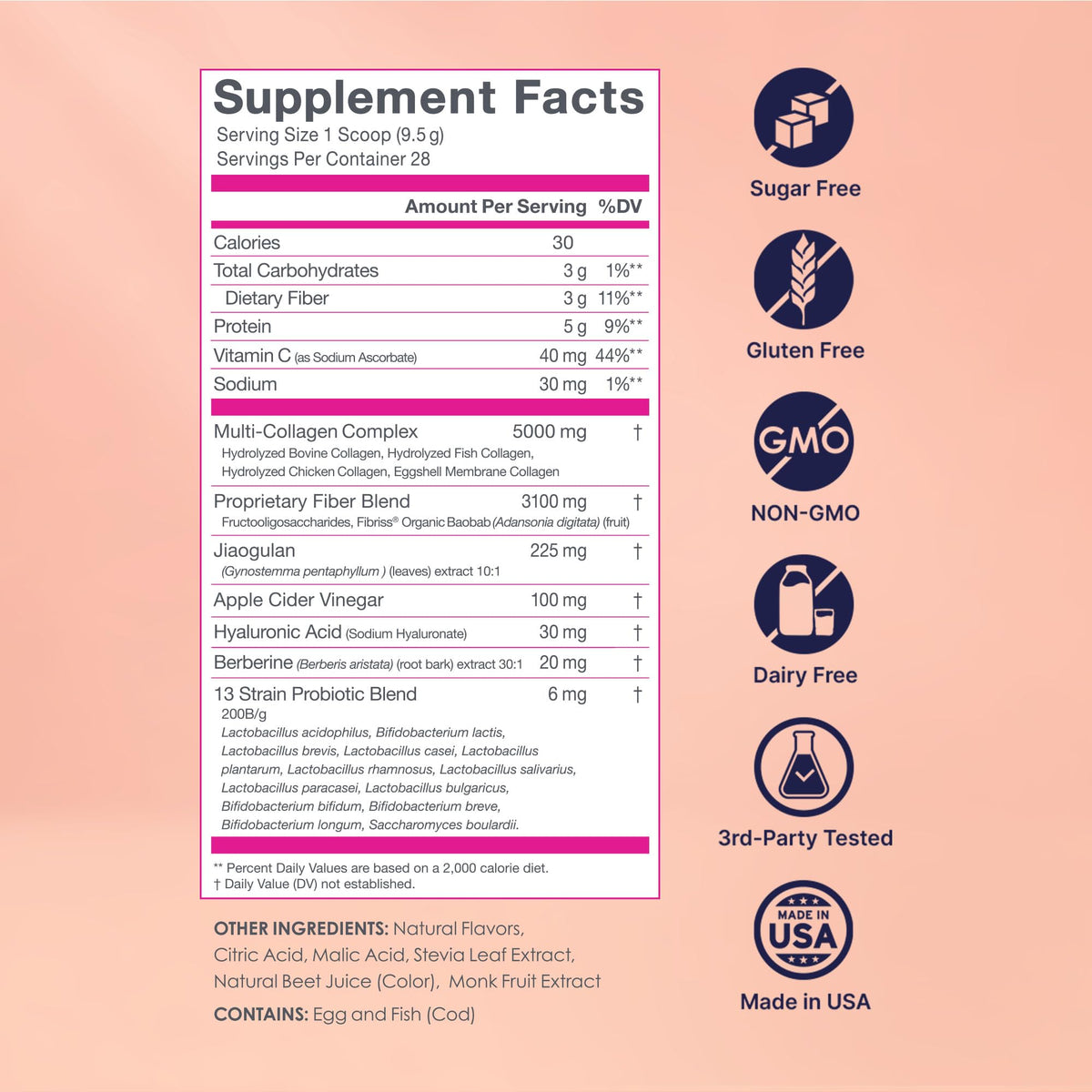 SkinnyFit Super Youth Collagen sur une table avec des fruits