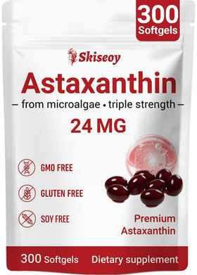 Skiseoy Astaxanthin 24mg gélules avec huile MCT, vue de l'emballage