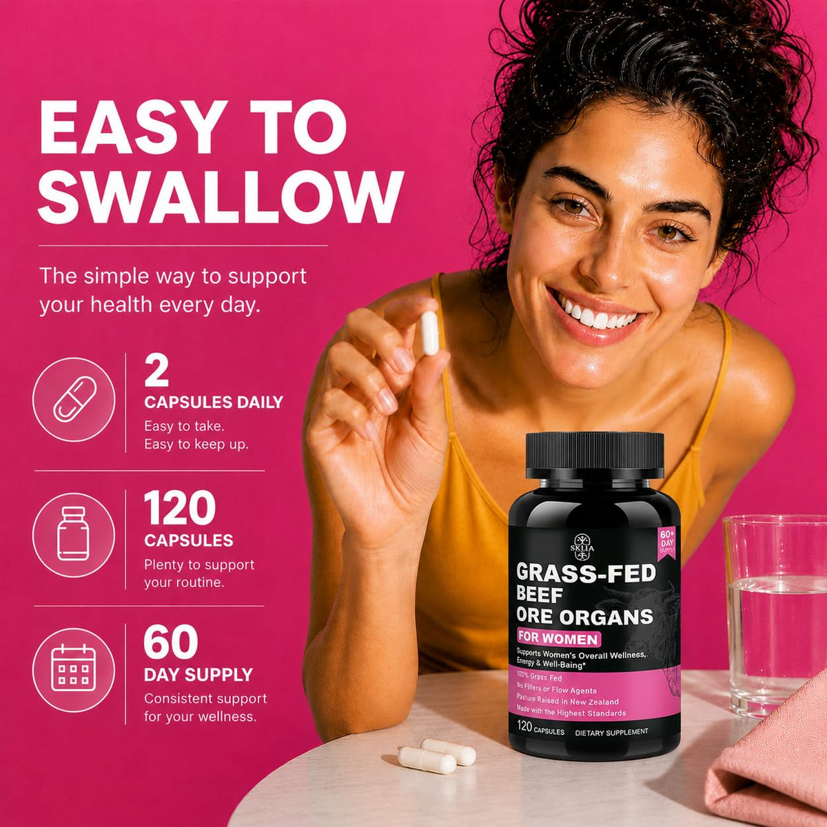 SKLIA Complément Alimentaire Organes de Bœuf 120 Capsules en mode de vie actif