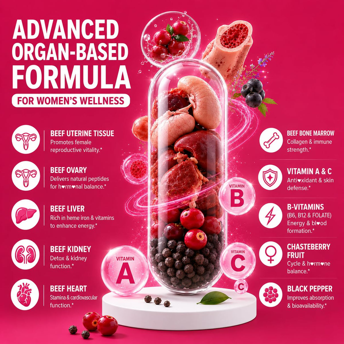 SKLIA Complément Alimentaire Organes de Bœuf 120 Capsules sur une table
