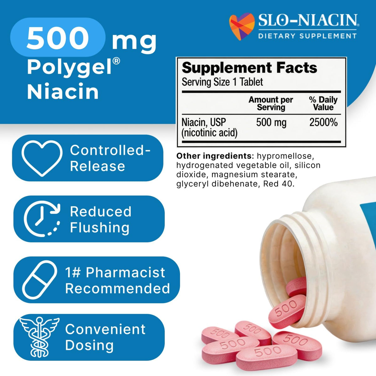 Slo-Niacin 500 mg comprimés pack de 2 avec étiquette