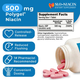 Slo-Niacin 500 mg comprimés pack de 2 avec étiquette