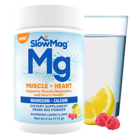Slow-Mag Poudre de Magnésium + Calcium 132g Saveur Framboise Citron vue de face