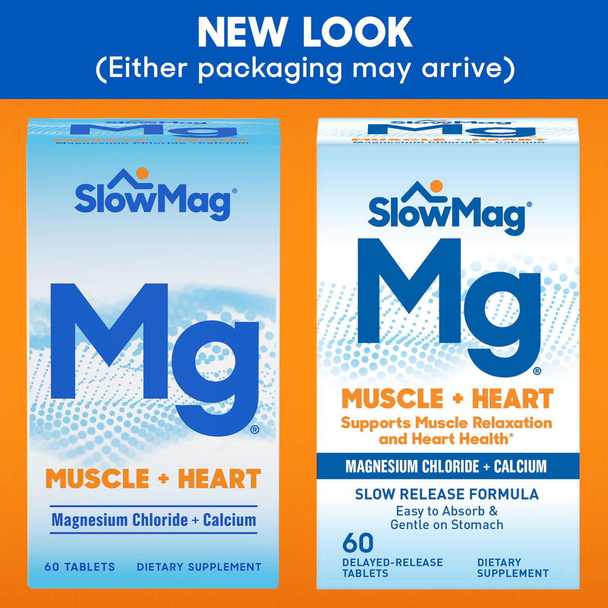 SlowMag Muscle + Heart comprimés avec étiquettes visibles