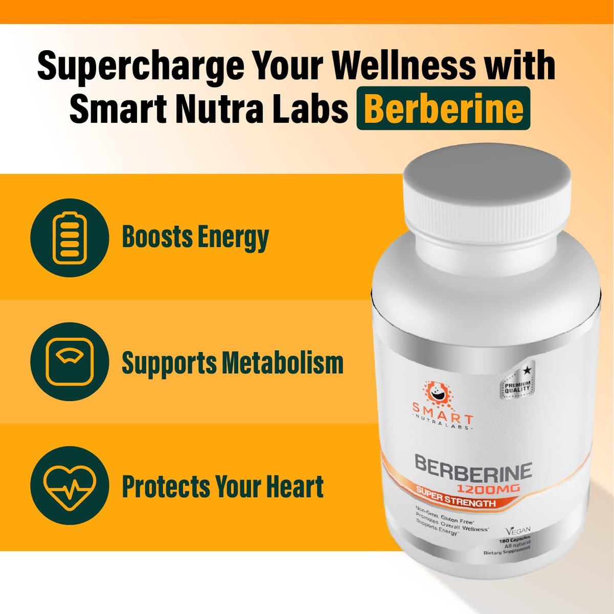 Smart Nutra Labs Berbérine HCL 1200mg Capsules Végétales Sur un Fond Naturel