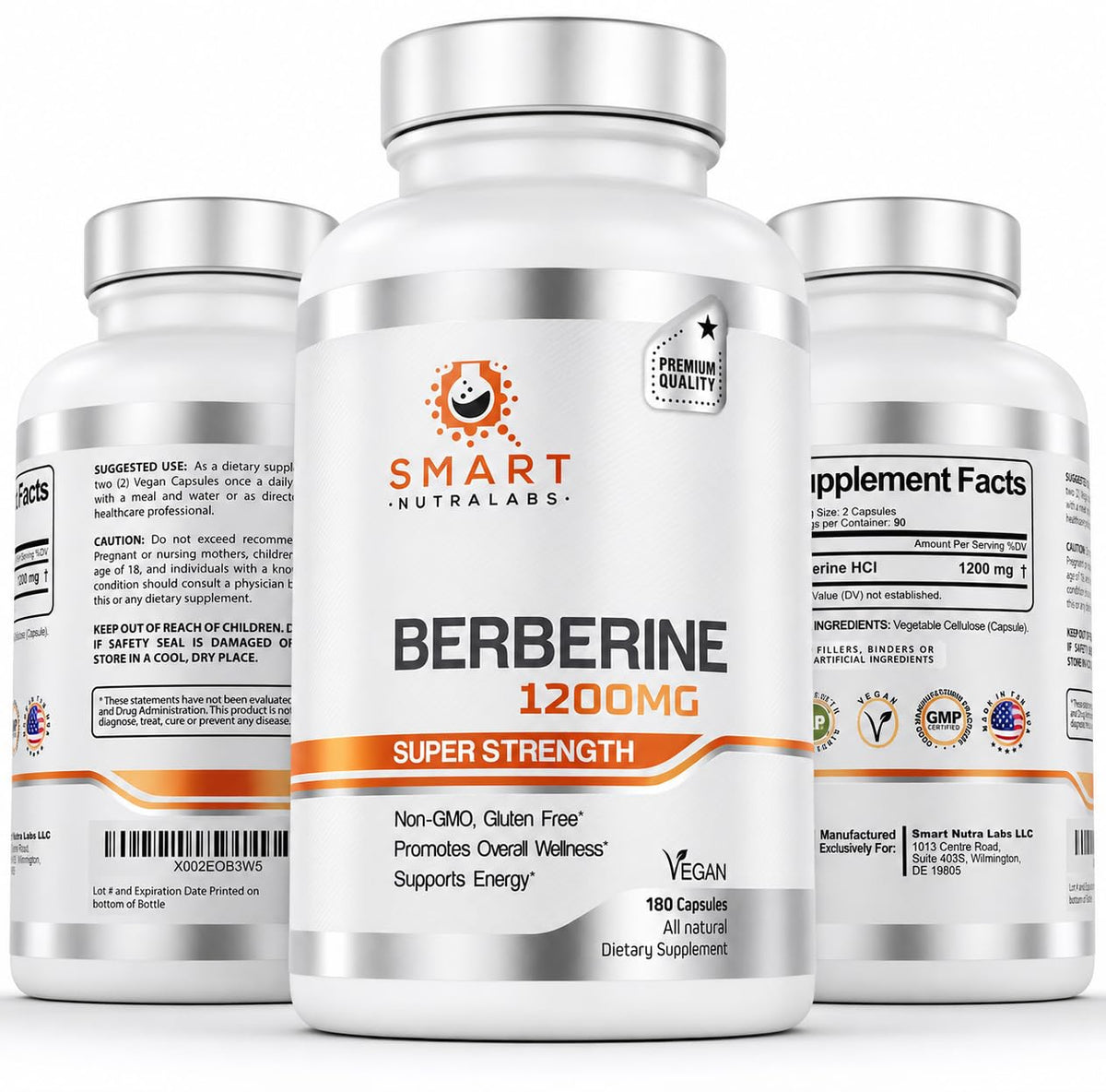 Smart Nutra Labs Complément Alimentaire Berbérine HCL 1200mg Flacon de 180 Capsules Végétales