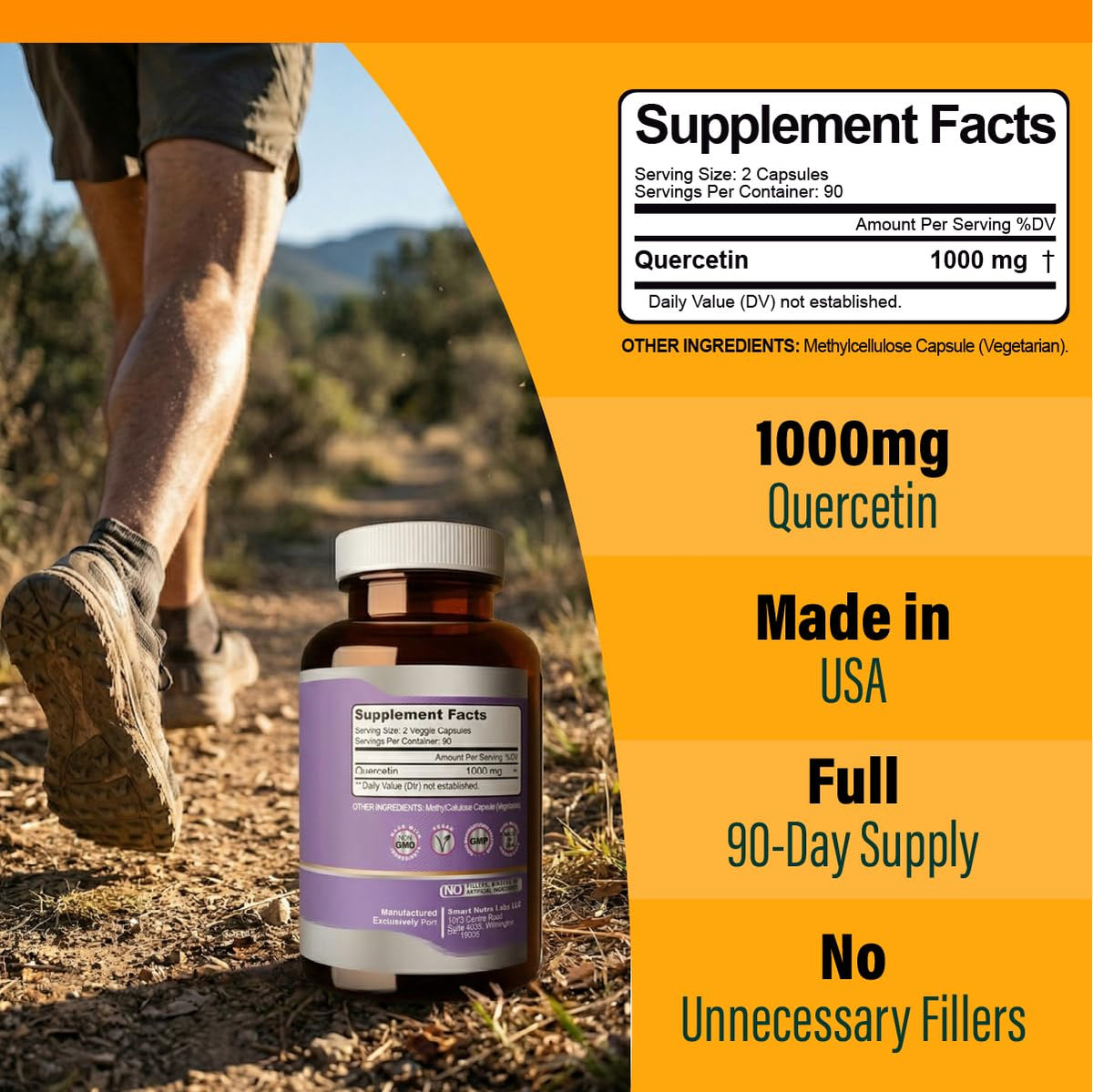 Smart Nutra Labs Quercétine 1000mg 180 capsules végétales arrière