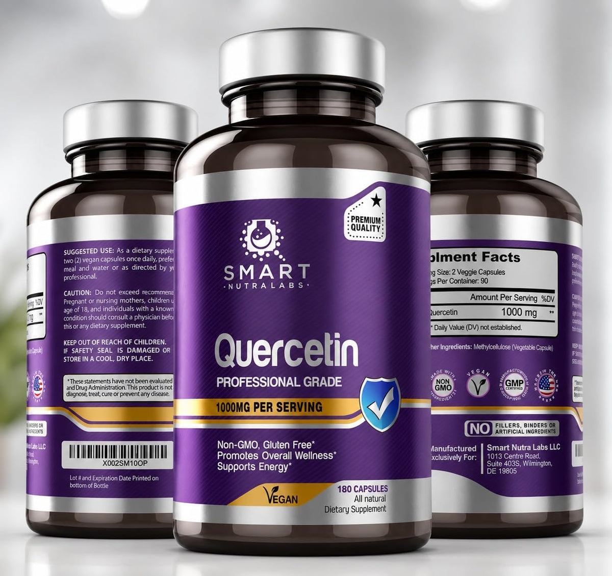Smart Nutra Labs Quercétine 1000mg 180 capsules végétales avant