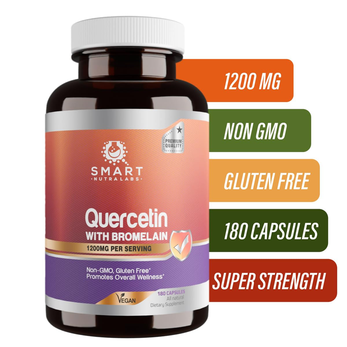 Smart Nutra Labs Quercétine avec Bromélaïne 1200mg capsules végétales en main