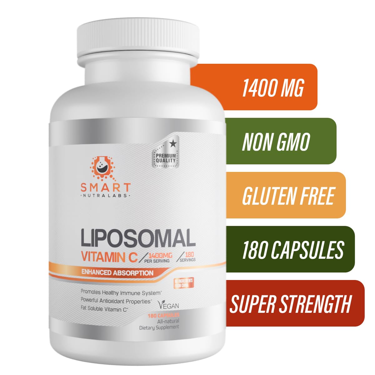 Smart Nutra Labs Vitamine C Liposomale 1400mg 180 capsules près d'un carnet