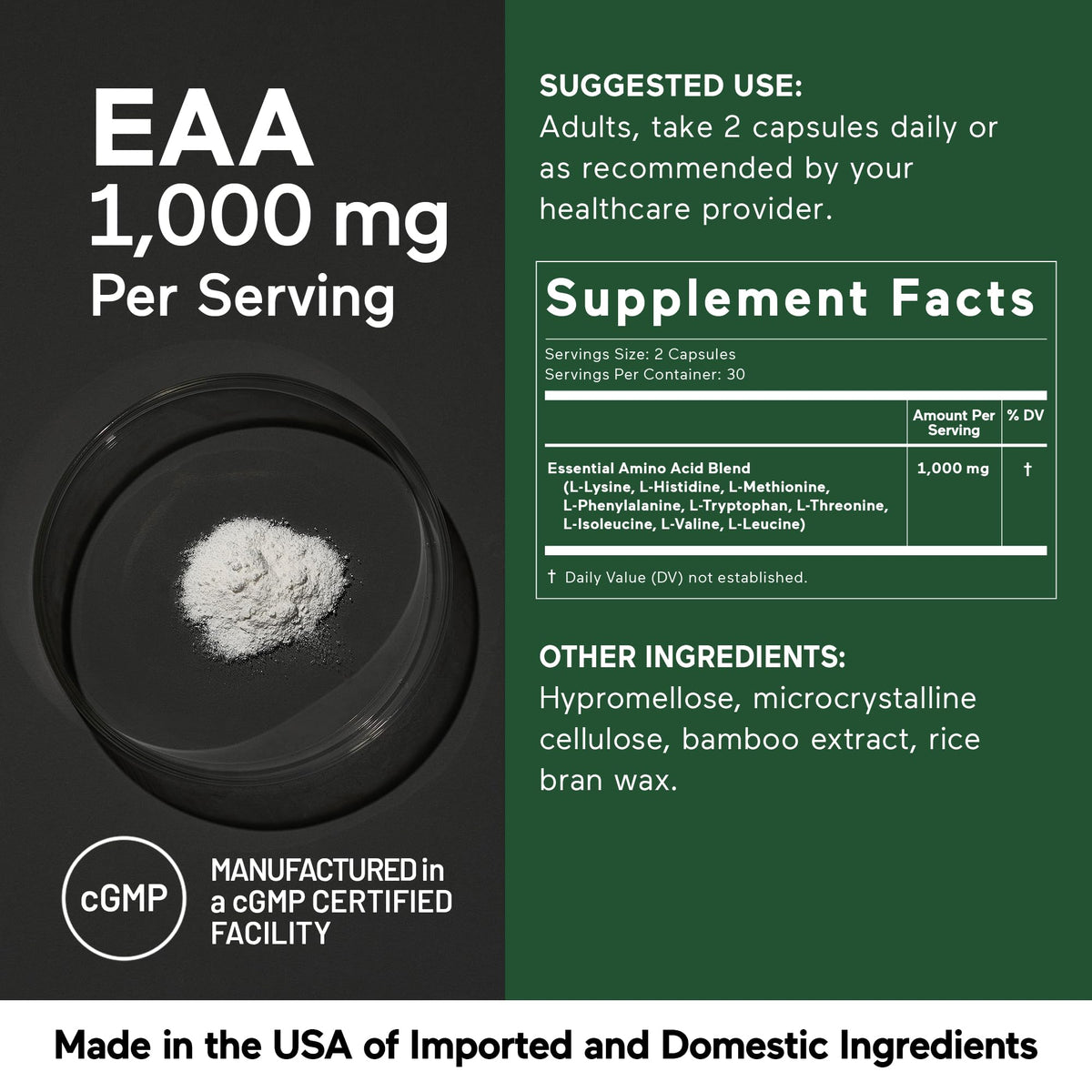 SMARTERNUTRITION Capsules d'Amino Acides Essentiels - étiquette détaillée