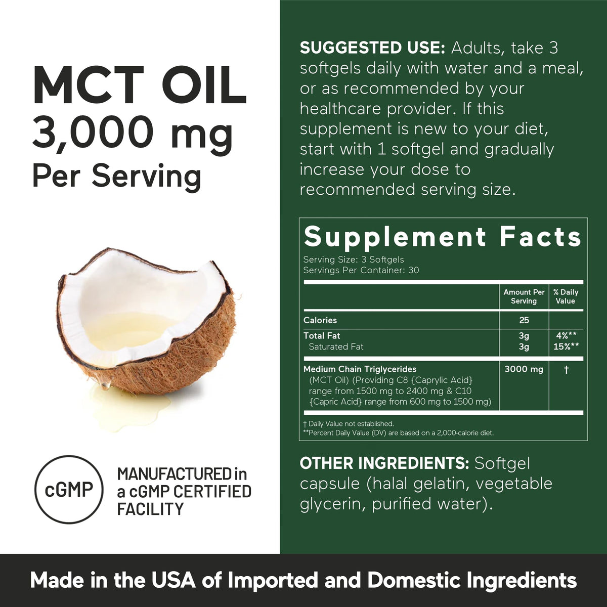SMARTERNUTRITION Capsules d'Huile MCT C8 et C10, étiquette du produit